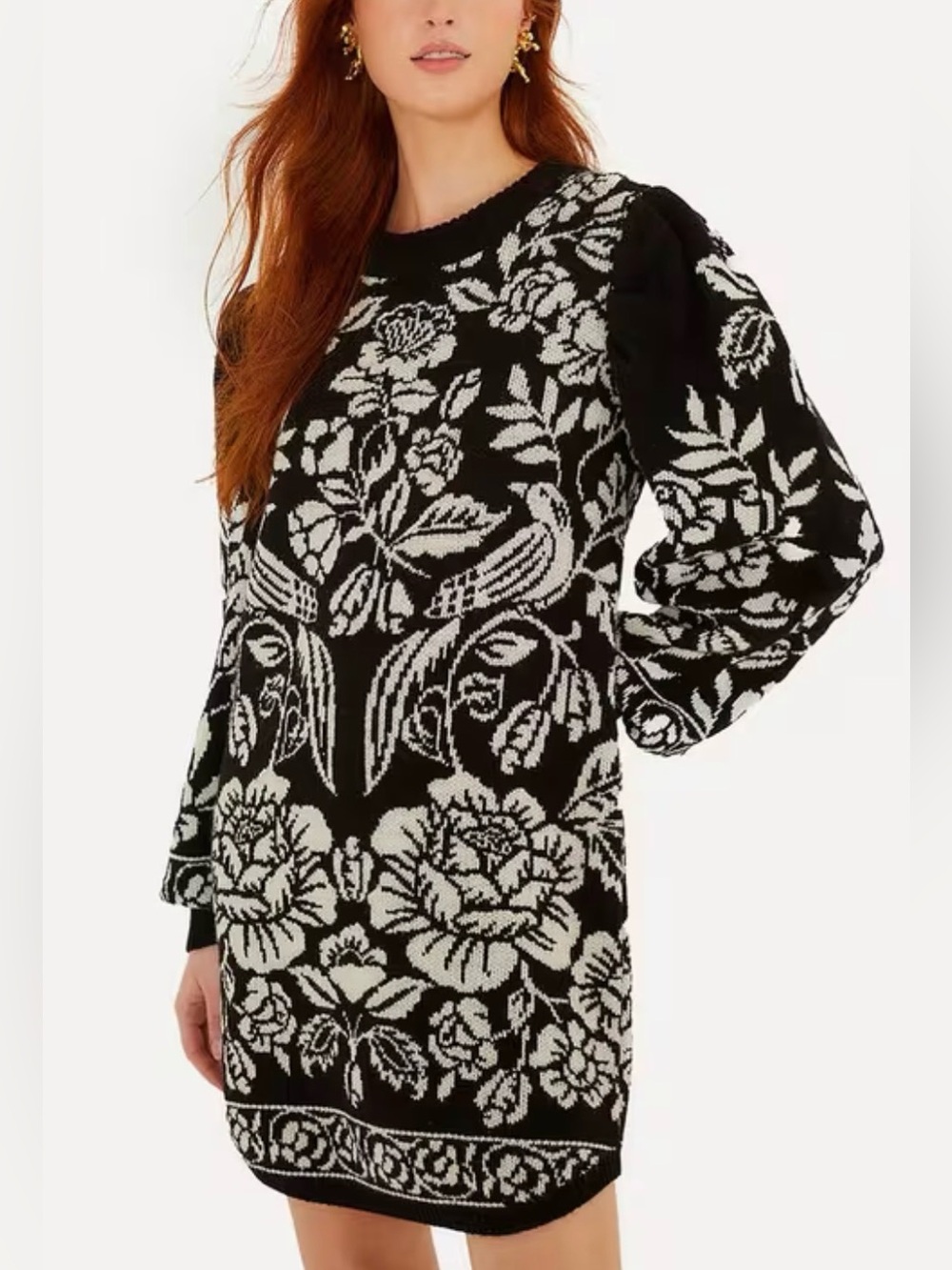 Farm Rio Black and White Pineapple Floral Knit Mini Dress Medium